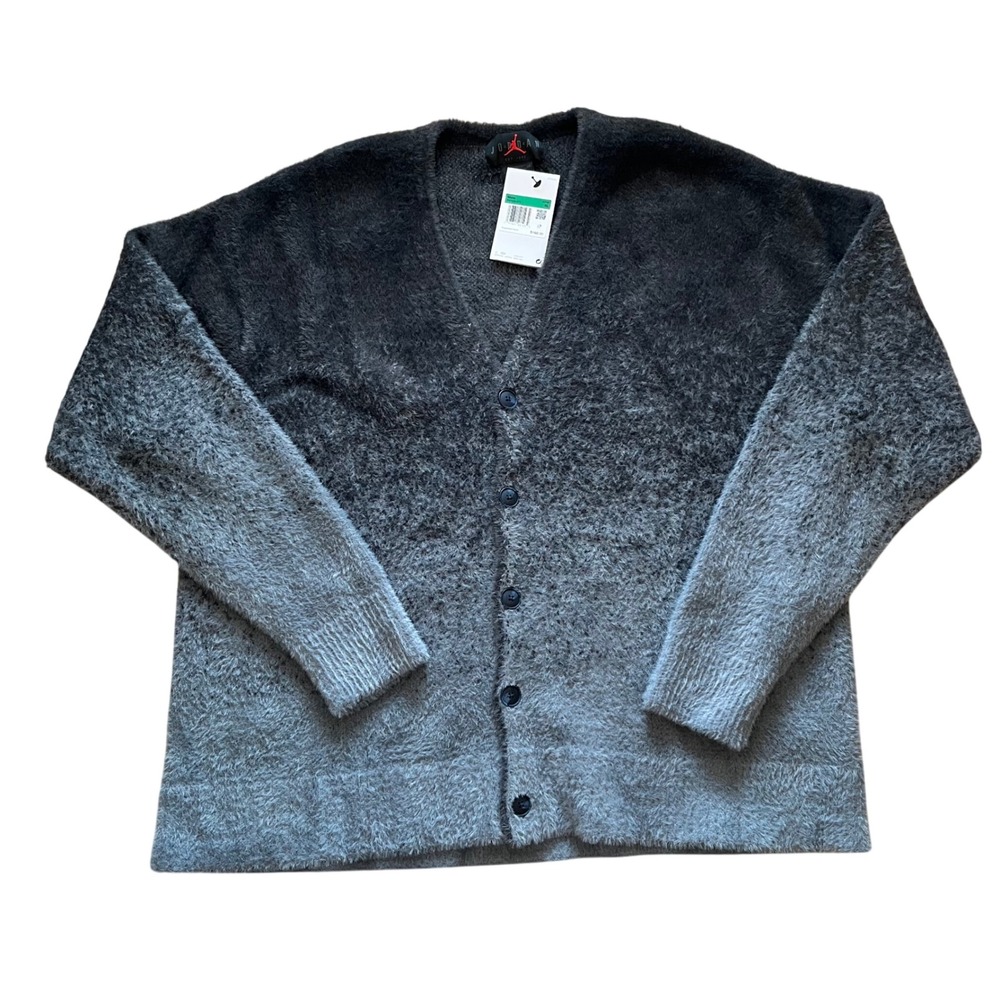 Jordan Brand Ombre Fuzzy Knit Cardigan Sweater Grey Black FV7426-070 Mens XL NEW